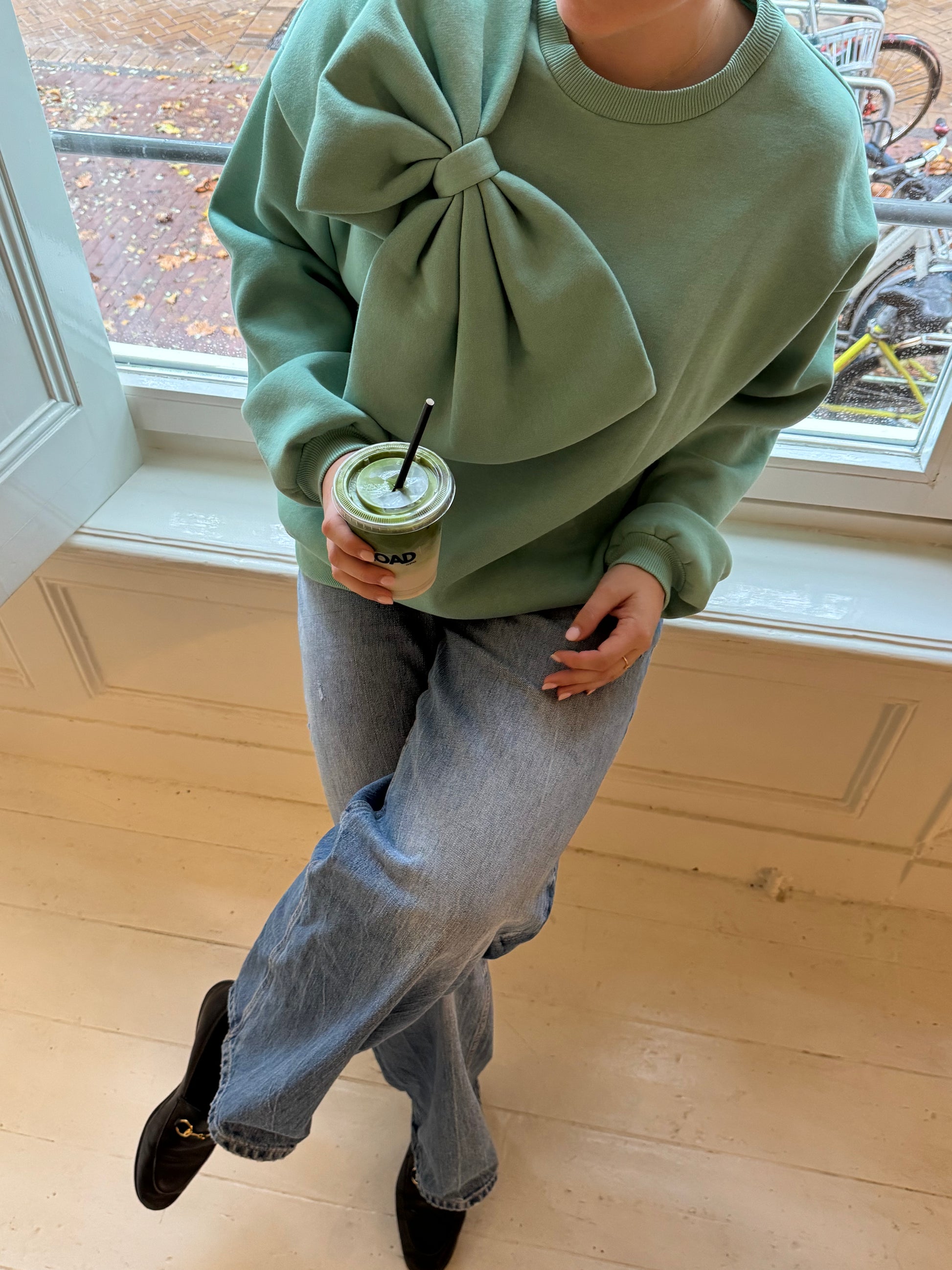 Mintgroene strik trui