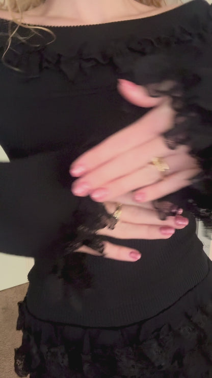 Zwarte co-ord set met kanten details